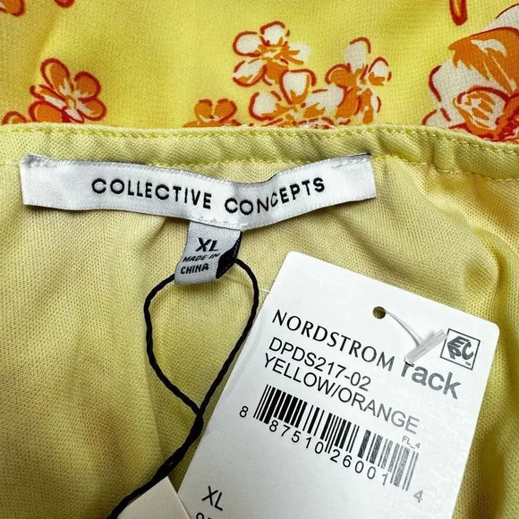 NWT Collective Concepts Smocked Waist Halter Dress Yellow Orange Floral SZ XL - Picture 5 of 10